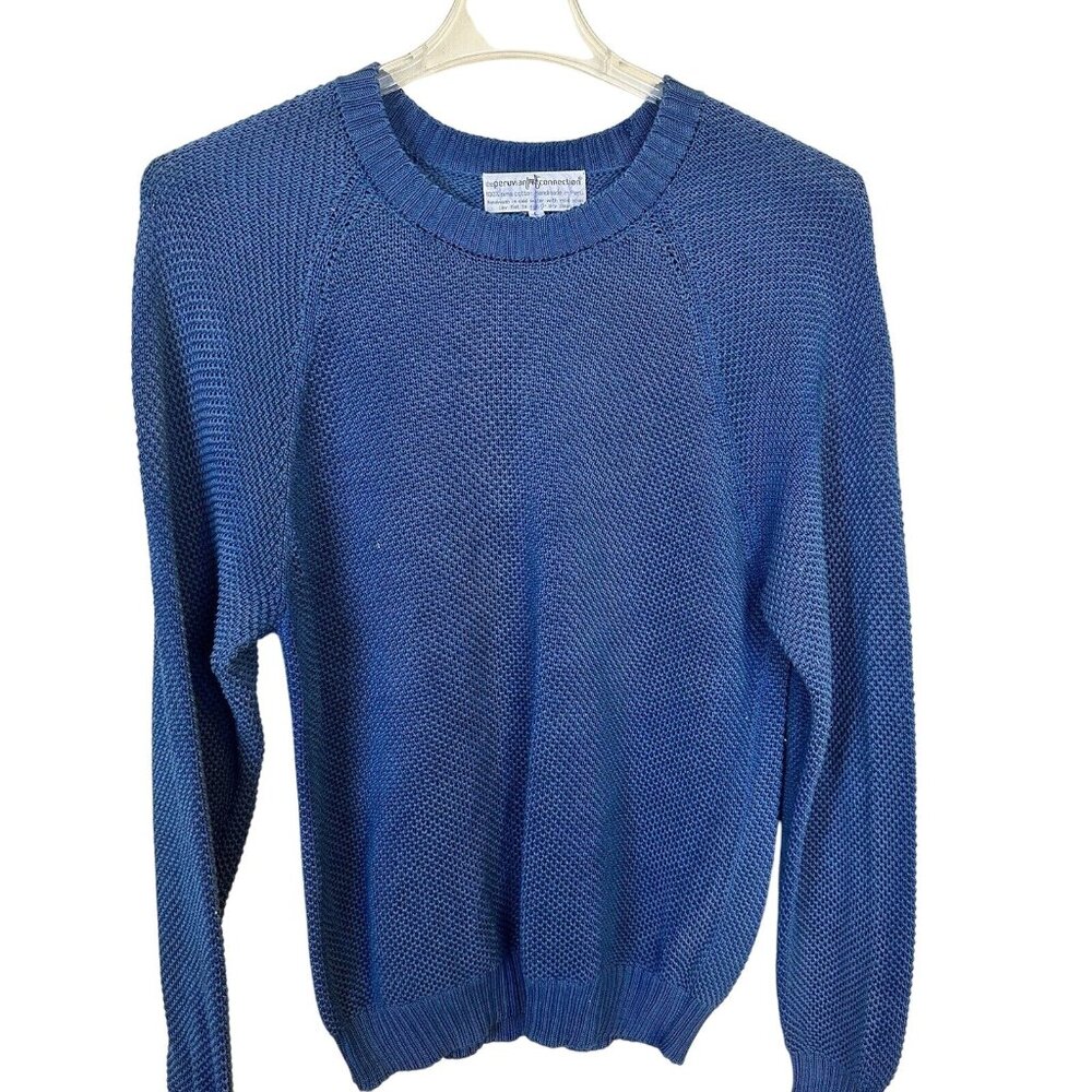PERUVIAN CONNECTION Pima Cotton Teal Blue Crew Neck Pullover Sweater Large